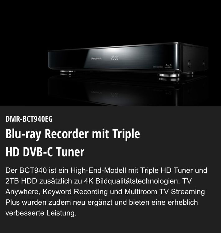 Panasonic Bluray Recorder mit Triple HD DVBC Tuner Kaufen auf Ricardo