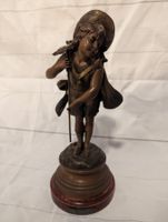 Jugendstil Alfred Jean Foretay Bronze Figur Mädchen + Rakel