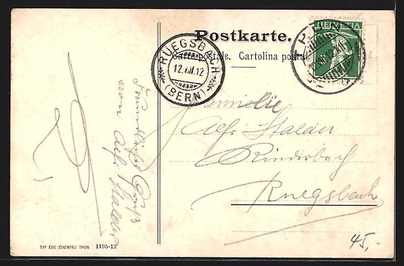 Cartoline postali: Thun, V. Schweizerisches Hornusserfest 1 – Usato da Berlin venduto da bartko-reher 1