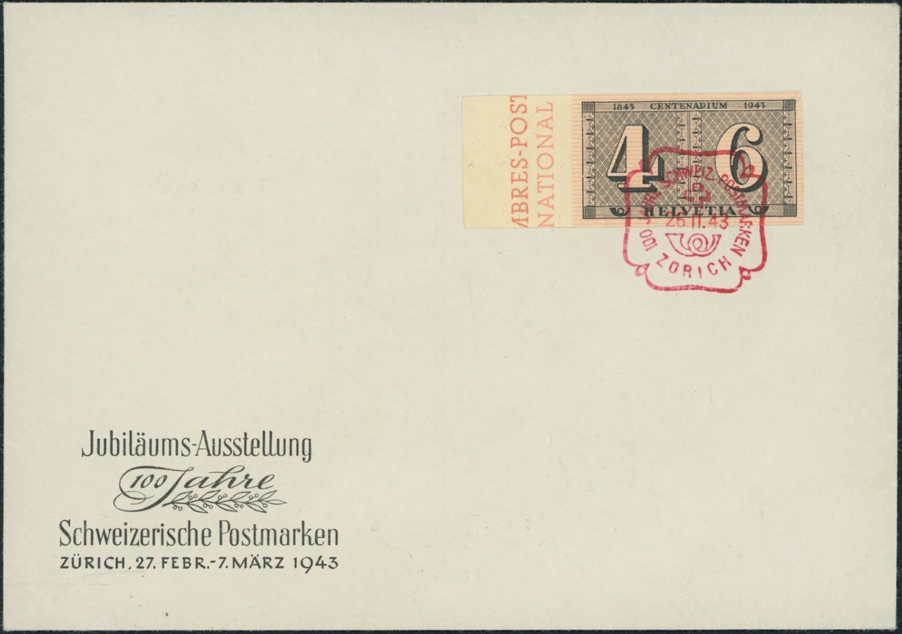 Tutti i francobolli: 1943  Luxusbogen - Blockausschnitt - FDC – Usato da Schindellegi venduto da leecollect