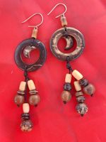 Boho Horn & Holz Silber-Ohrringe lang Hippie-Style, 7 cm