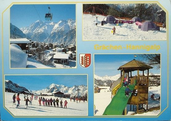 Cartoline postali: GRÄCHEN Hannigalp Skischule – Usato da Jona venduto da philajona