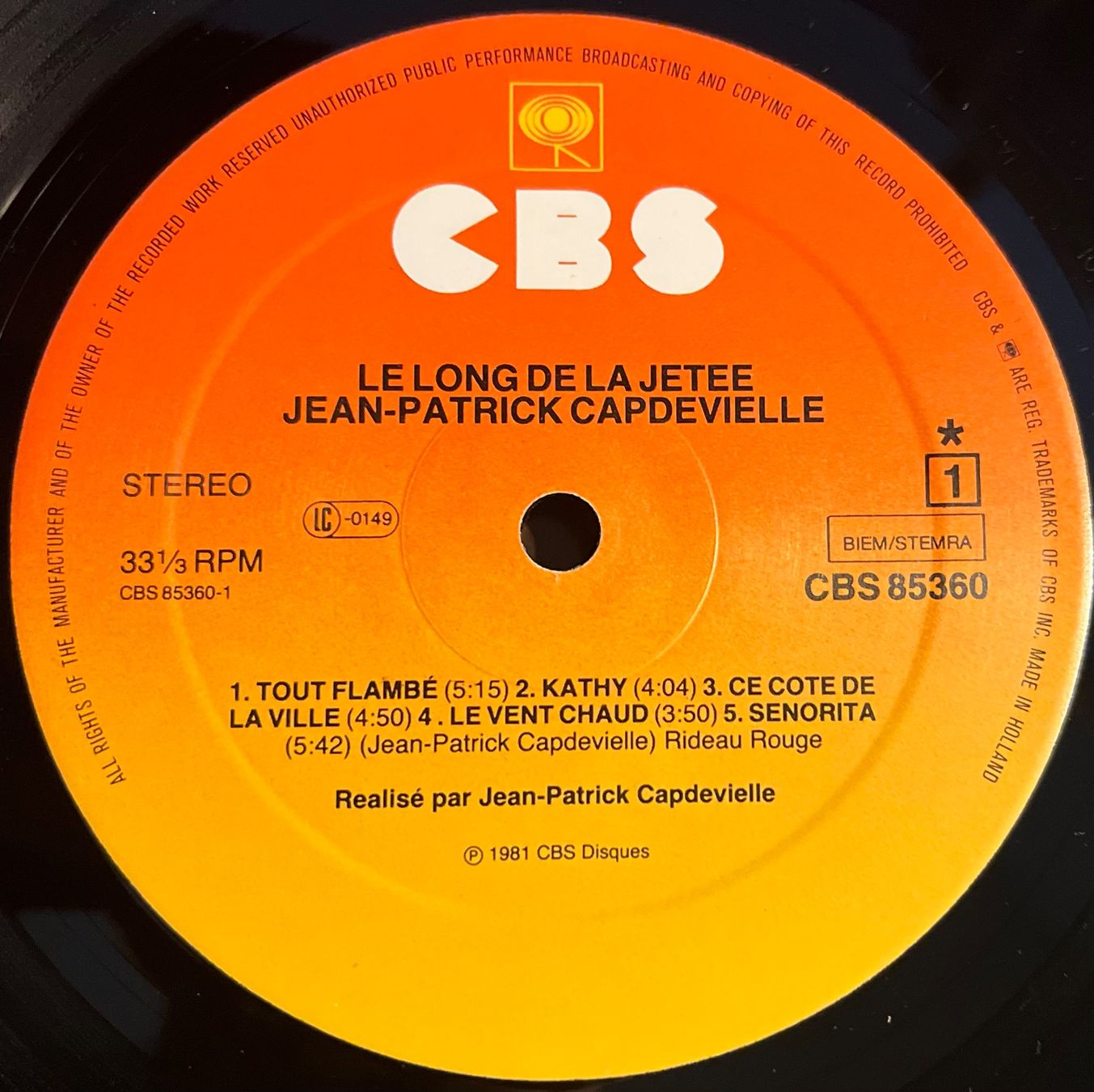 Dischi in vinile: JEAN-PATRICK CAPDEVIELLE - LE LONG DE LA JETEE - 33 Tours – Usato da Bussigny venduto da vinyl-pas-cher 2