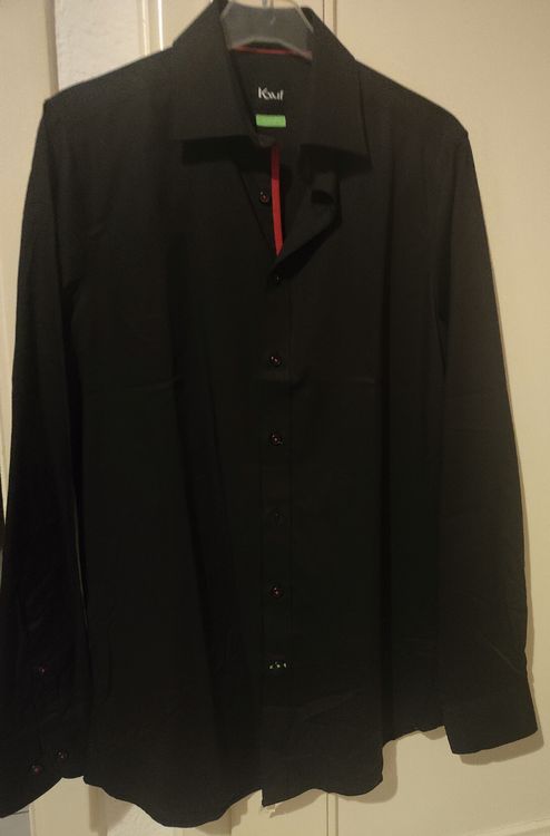 Chemise noire à double poche style militaire pour homme - Col de chemise - Coupe ajustée - Manches longues, noir, Taille XS
