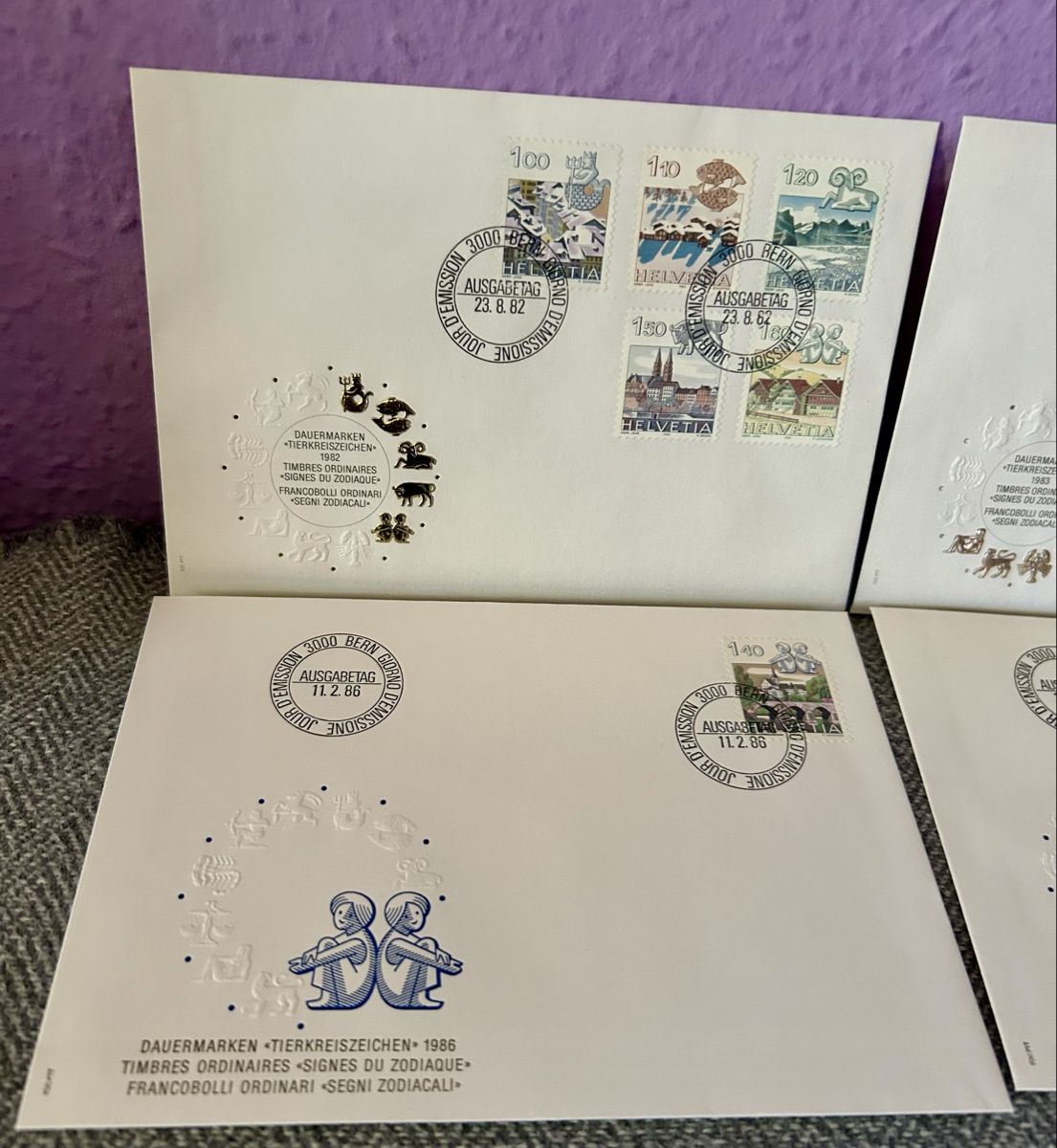 Tutti i francobolli: FDC timbres zodiaque 1982-86 complet – Usato da Petit-Lancy venduto da Pierre_le_voyageur 1