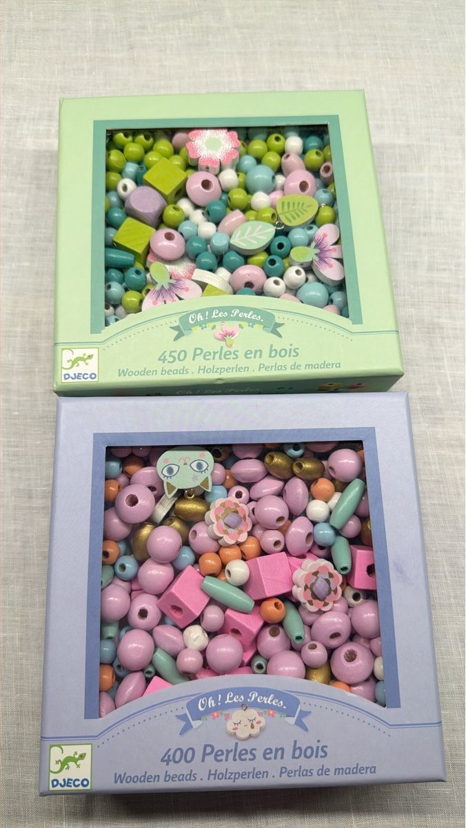 Perle (finte): DJECO Holzperlen 2 Sets grün - rosa – Nuovo (secondo la descrizione) da Brütten venduto da Rod816