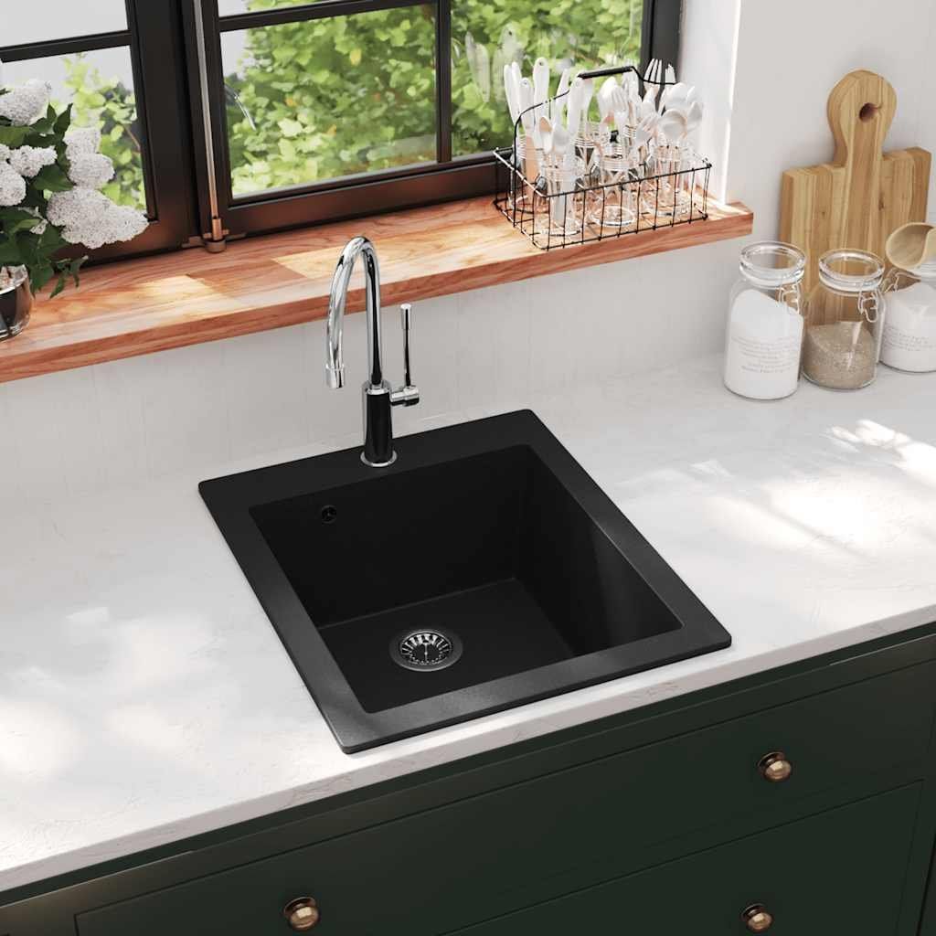 Lavabi & lavandini: vidaXL Granitspüle Einzelbecken Schwarz – Nuovo e nell'imballaggio originale da Baar venduto da vidaxl