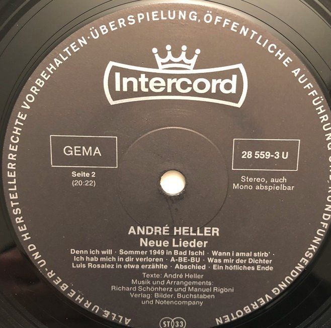 Dischi in vinile: André Heller – Neue Lieder (LP) – Usato da Grüningen venduto da azulvinyl 4