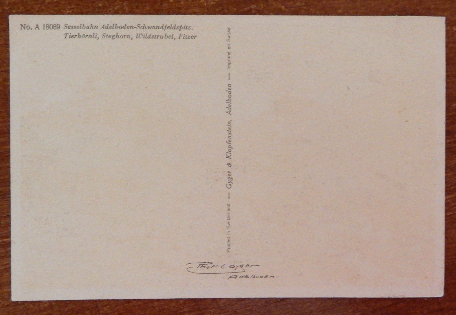 Cartoline postali: Ansichtkarte Sesselbahn Adelboden -Schwandfeldspitz/E.Gyger – Usato da Senèdes venduto da Framboise52 1