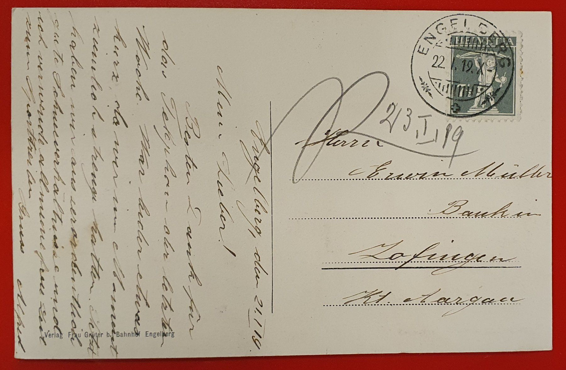 Cartoline postali: Engelberg 1919 - Hotel Terminus – Usato da Kreuzlingen venduto da Rschweiz1 1