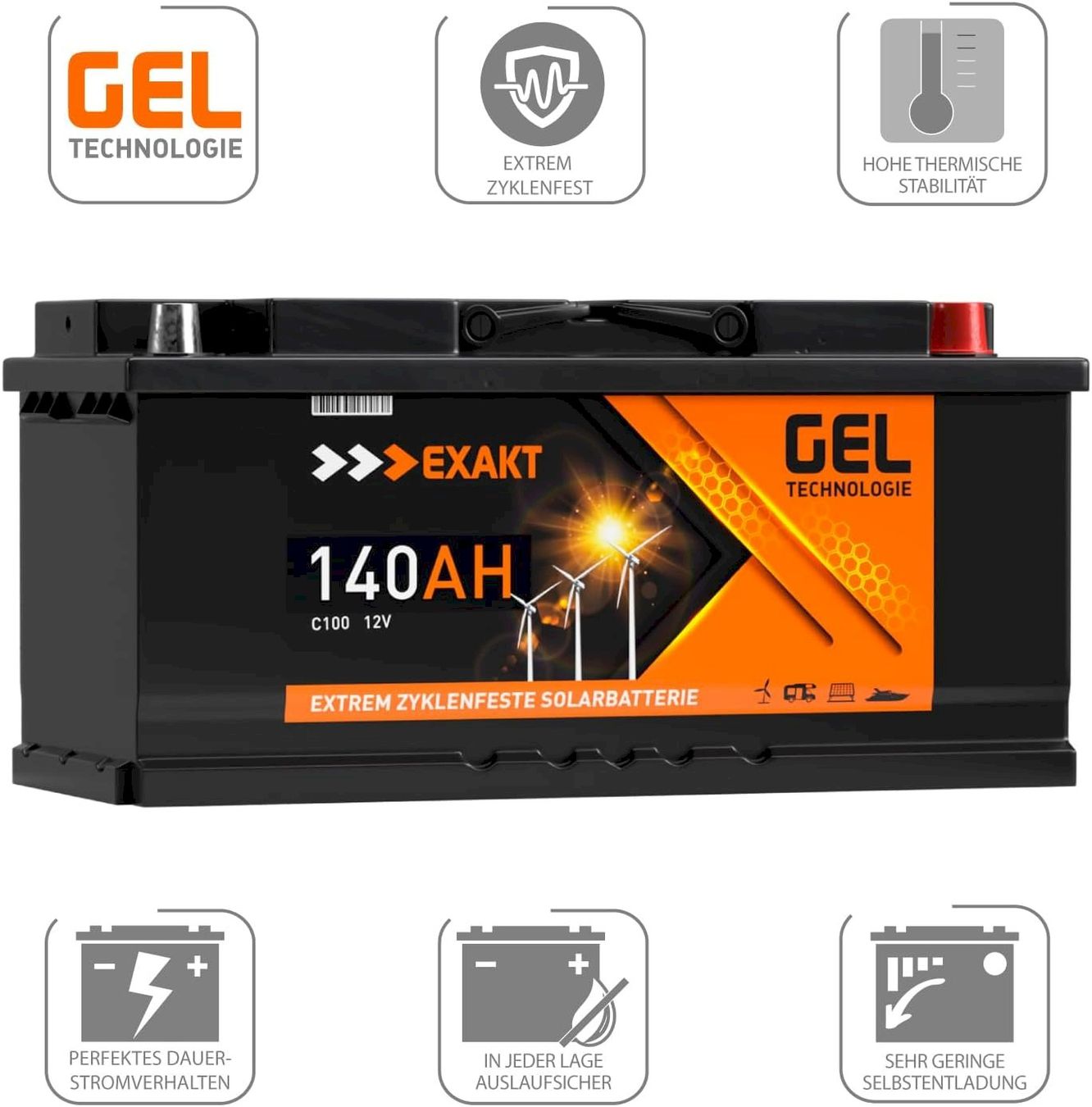 Batterie: EXAKT GEL Solarbatterie 140Ah 12V – Nuovo e nell'imballaggio originale da Bottighofen venduto da zaap 1