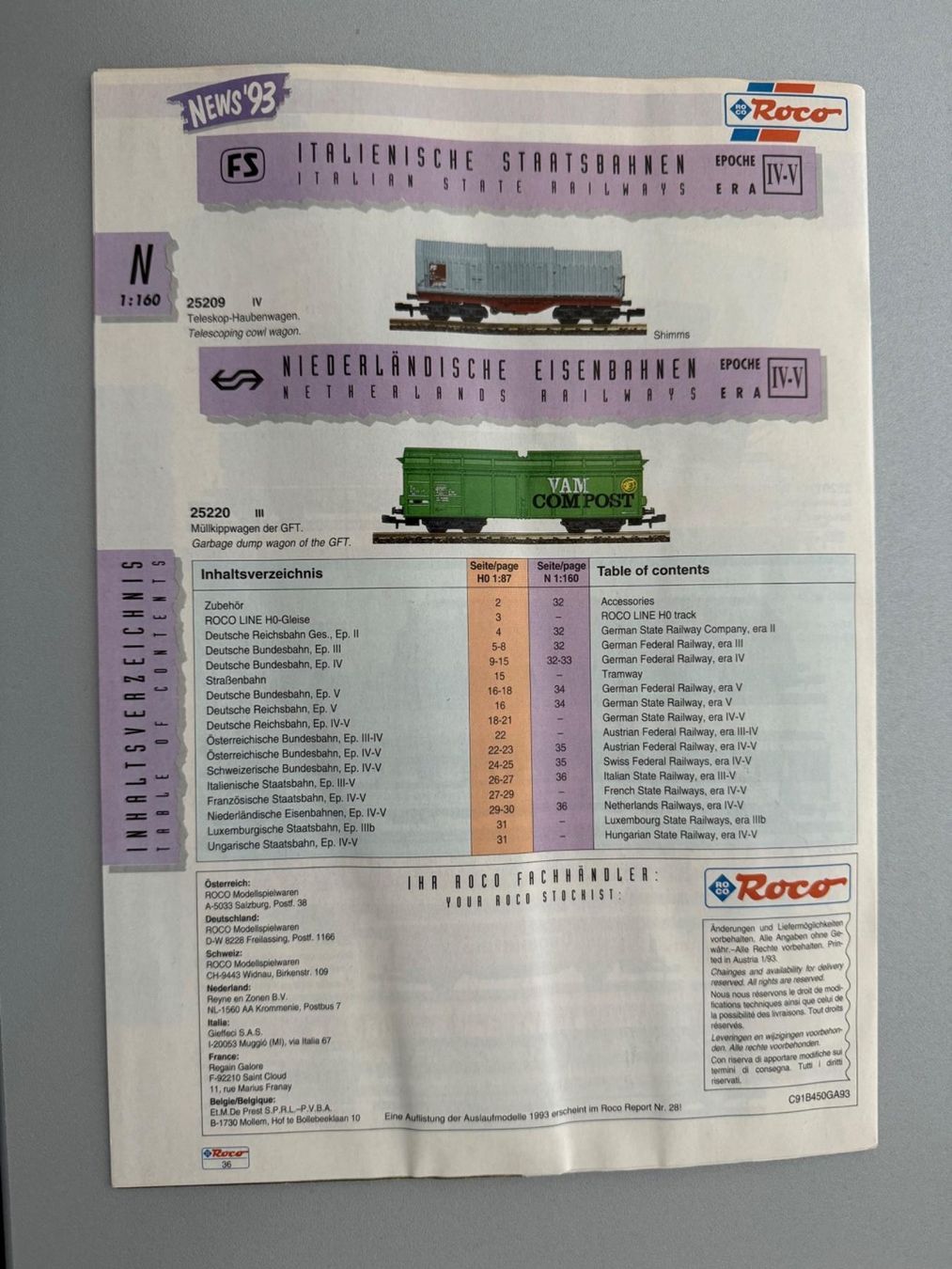 Roco Modellini di ferrovie: ROCO - Katalog 1993 – Usato da Fehraltorf venduto da Success 1