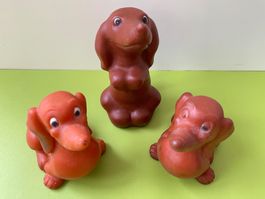 3x Dackel Waldi Gummi Figur Quietschfigur Goebel Hummel WDP