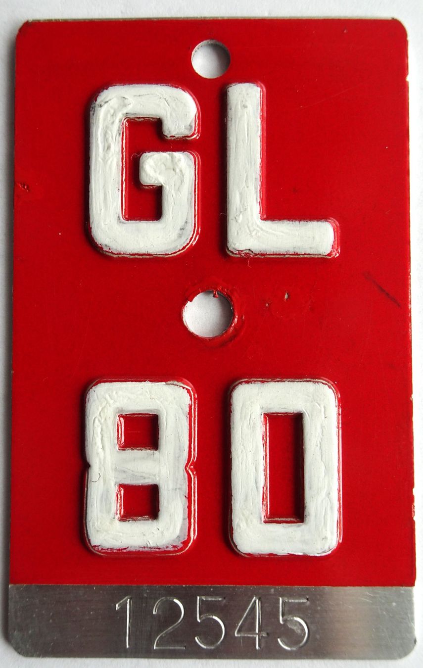 Insegne: Velonummer Glarus 1980 GL 80 – Usato da Bülach venduto da bauchnuschti2