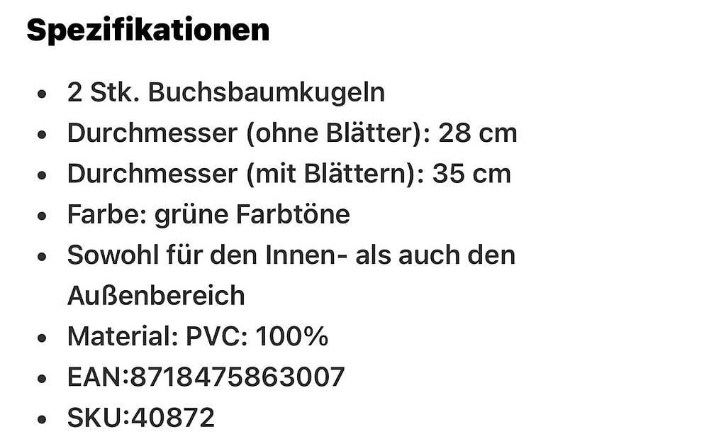 Tutte le decorazioni: 4 x Buchsbaumkugeln, Deko Garten Kugeln 35cm – Nuovo e nell'imballaggio originale da Kallnach venduto da Claudia0148 3