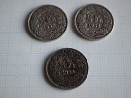 Schweizer Silbermünzen 2x1932, 1x1944, 50Rapen Gebraucht