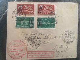Winterluftpost ZH-St. Moritz 1935, attraktiver Brief