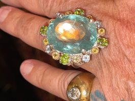 UNIKAT! 30cts Fluorite Paraiba Color! Gemstone Solitary Ring