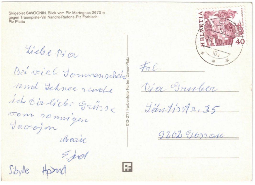 Cartoline postali: Savognin - Skigebiet – Usato da Binningen venduto da Mountainrider 1