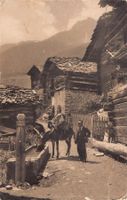 Grimentz, paysan avec âne à la fontaine, datée 1910