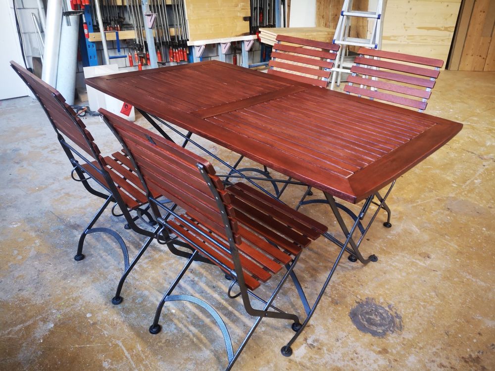 Klapptisch mit 4 Klappstühlen, Gartentisch, Holz Kaufen auf Ricardo