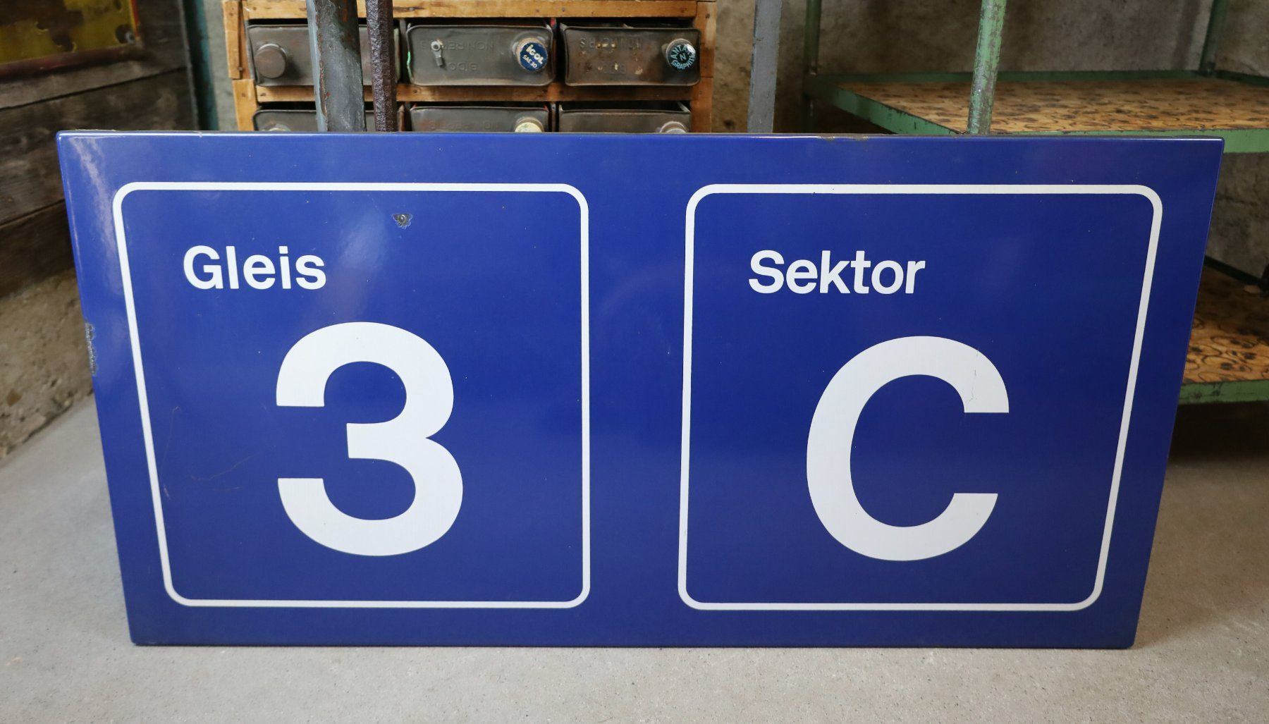 SBB/CFF/FFS Insegne: Emailschild, Gleisschild "Gleis 3 Sektor C" – Usato da Birrwil venduto da brandschatz_birrwil 1