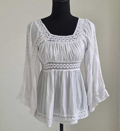 Weiss Bluse Damen Grösse S/ M Spitze Baumwolle