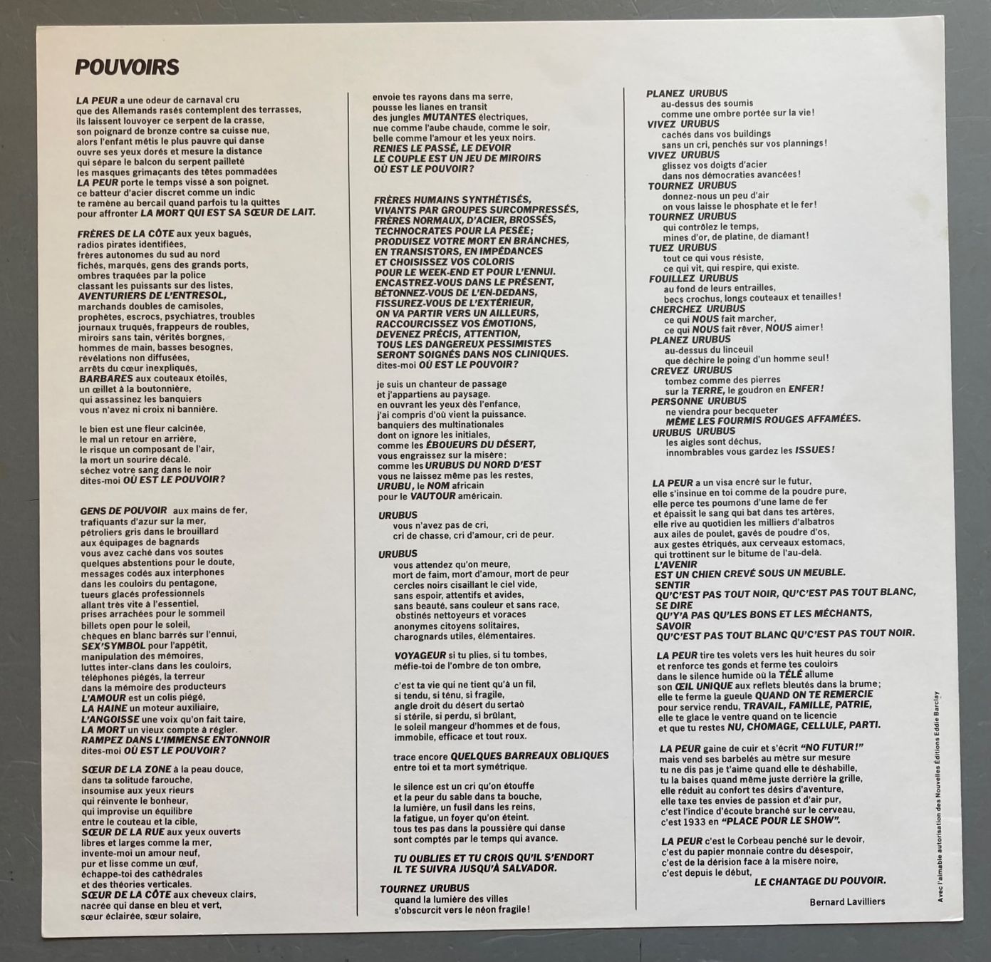 Vinyles: BERNARD LAVILLIERS - POUVOIRS – D'occasion à Poliez-Pittet par Newtown-Records 2