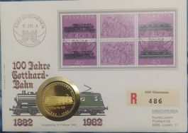 Numisbrief 100 Jahre Gotthardbahn 1882-1982 Silber vergoldet