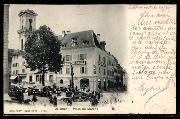 Cartoline postali: AK Delémont, Place du March, 1902 – Usato da Berlin venduto da bartko-reher