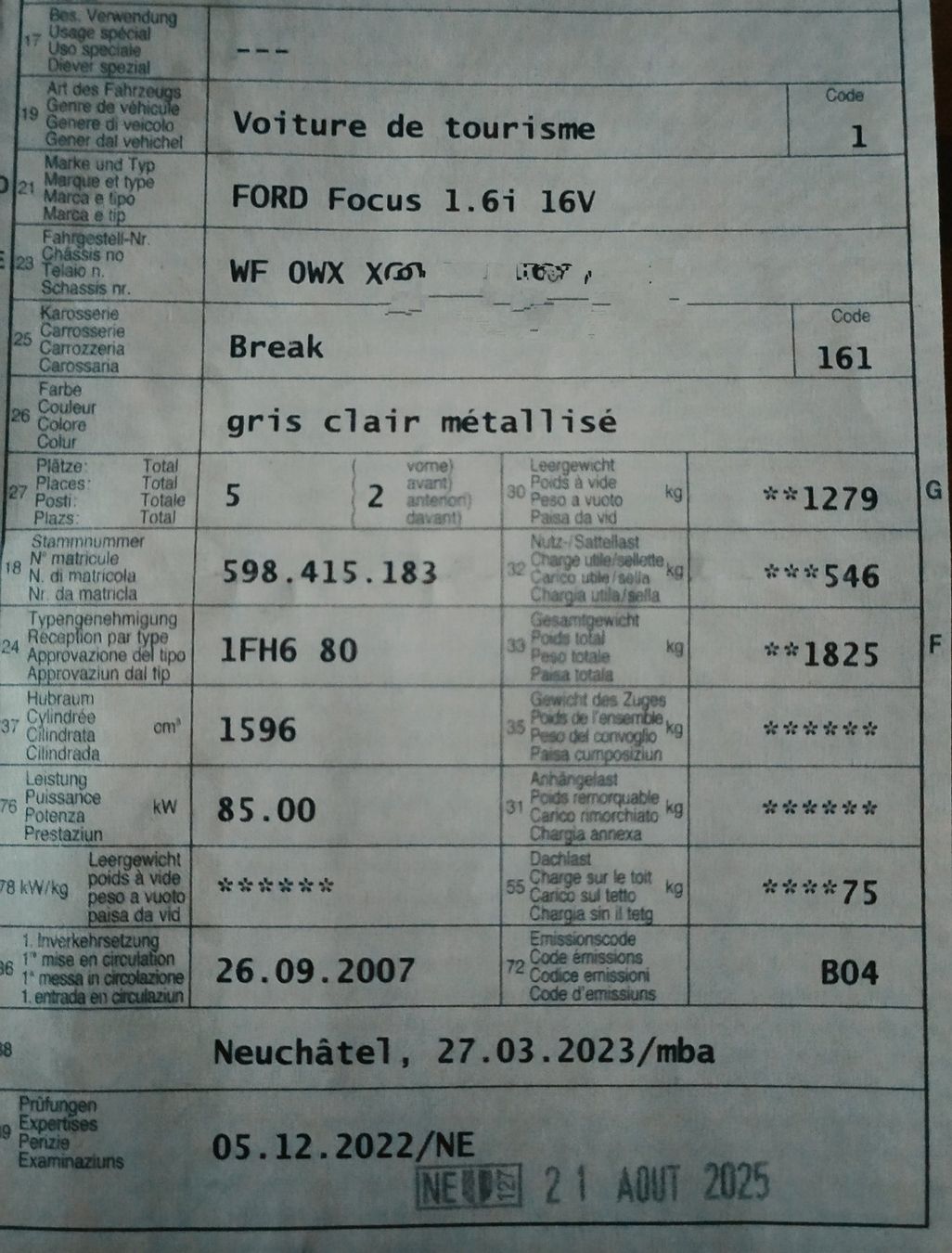 Ford Automobili: Ford Focus 2007, 1,6, expertisé 08.2025 – Usato da Chezard St-Martin venduto da Loucail 1