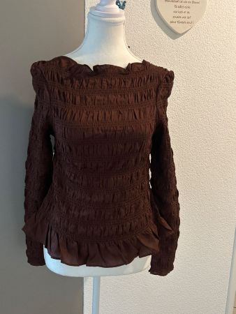 Langarm Shirt Bluse mit Rüschen dunkelbraun von H&M Gr. S