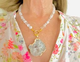 Rock Crystal & Geode Pendant Necklace