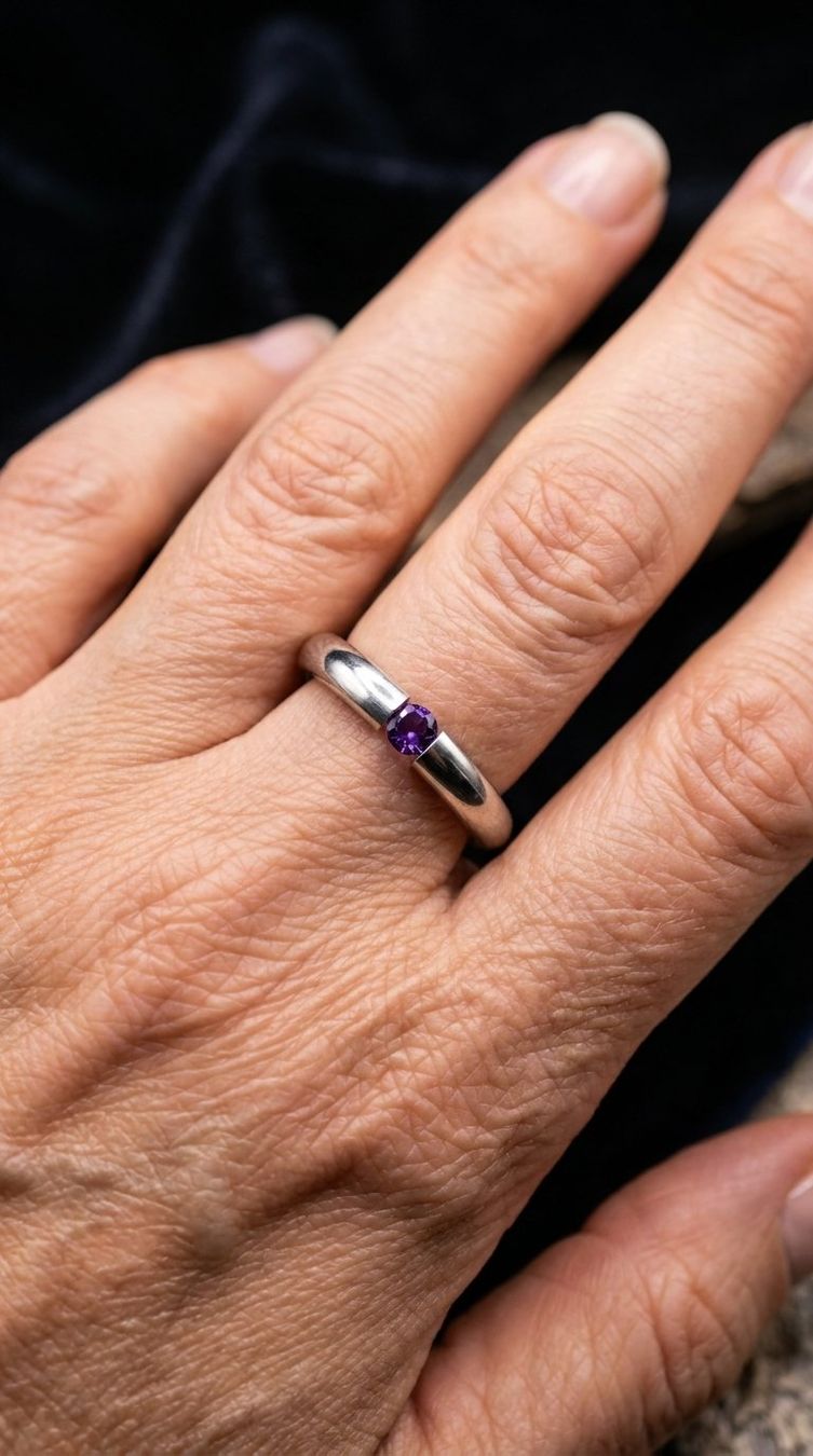 Olga Ribler Bagues: Edelstahl 4 mm  Ring Amethyste,  Ringgrösse 50 – Neuf (Voir description) à Luzern par Schmuckoutlet 9