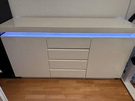 Bürokommode Hochglanz Weiss mit RGB-Beleuchtung