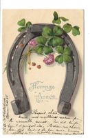 Heureuse Année  Neujahr Hufeisen  Kleeblatt Präge-Litho 1903