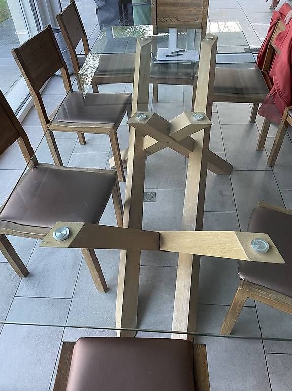 Set di tavolo e panche: Table bois verre avec 6 chaises en bois  – Usato da Sonceboz-Sombeval venduto da msap 1