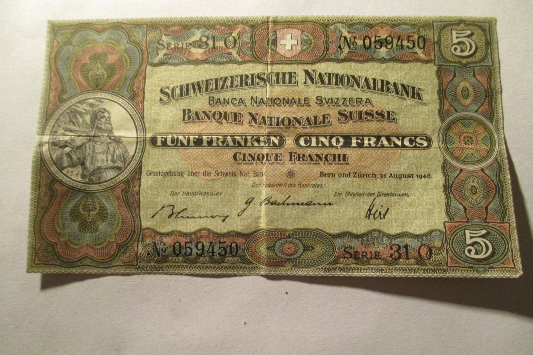 Banconote: 5 Franken-Note vom 31. August 1946 – Nuovo (secondo la descrizione) da Lützelflüh-Goldb venduto da wli_9wqr 2