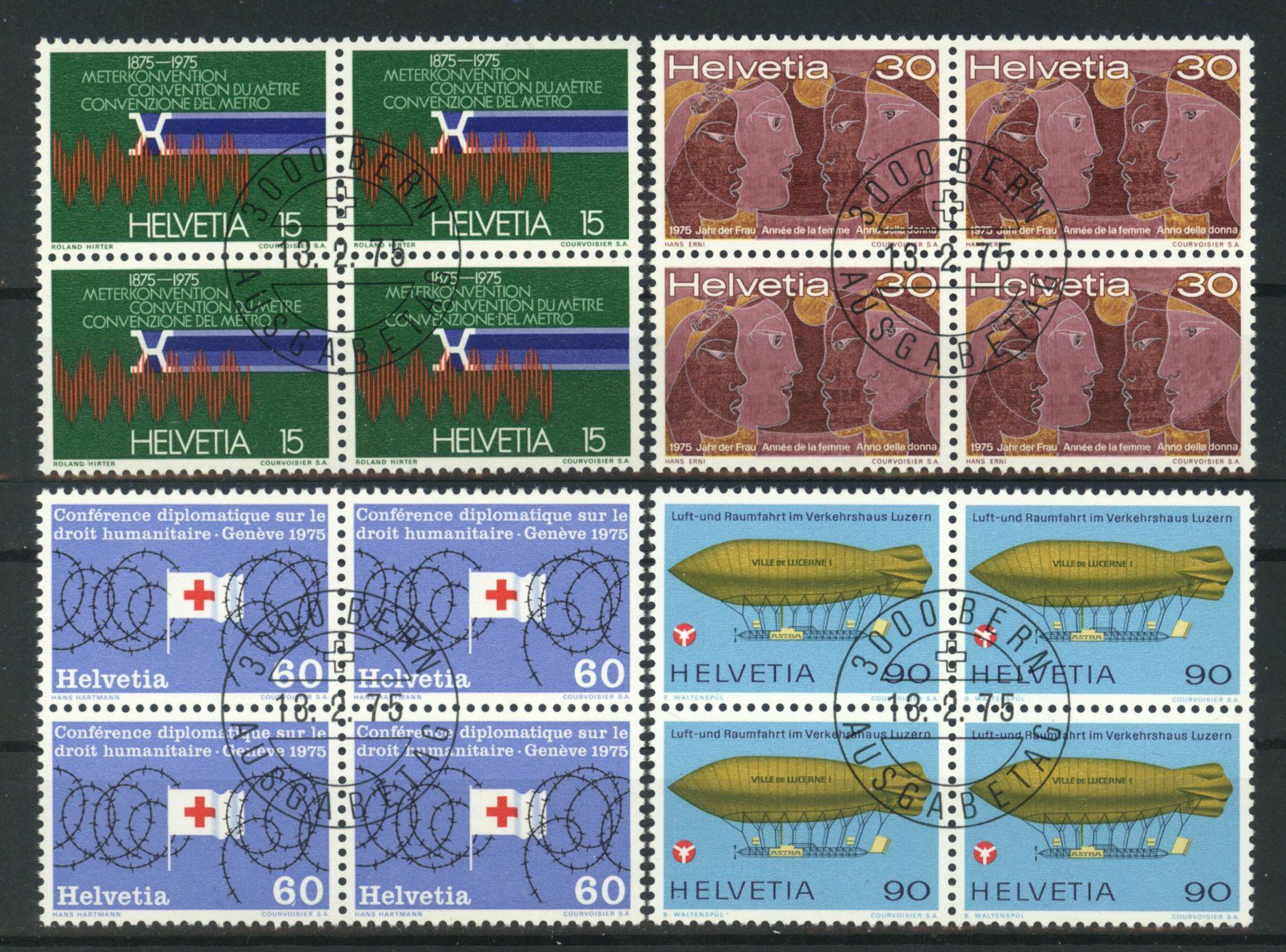 Tutti i francobolli: 1975, Sonderpostmarken, Viererblöcke, ET – Usato da Willisau venduto da Vollstempel