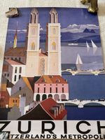 Vintage Travel Poster Zurich Switzerland Original Print