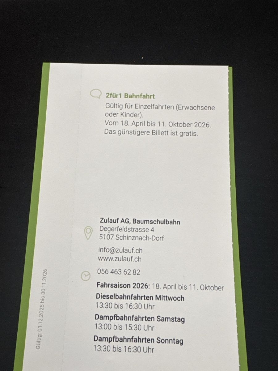 Buoni: Bon 2 pour 1 trajet en train à Baumschulbahn  – Nuovo (secondo la descrizione) da Düdingen venduto da Yellow 1