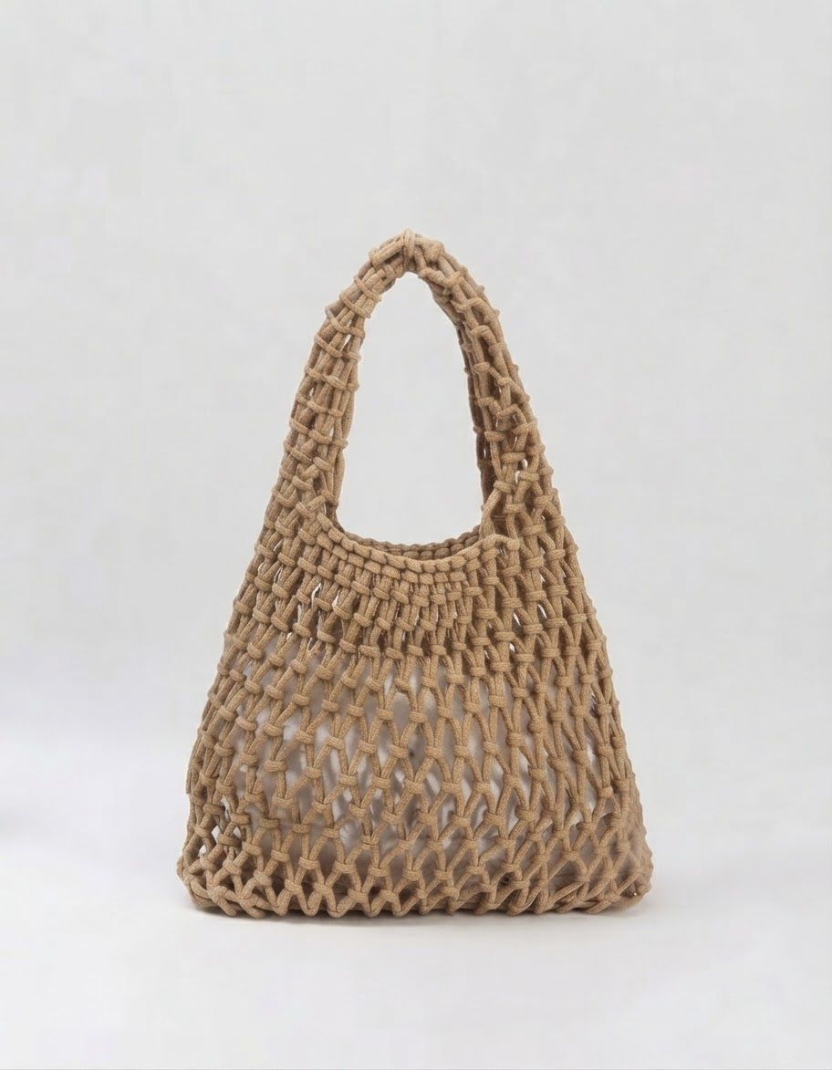 Borse da donna: Netztasche Makramee beige handgefertigt – Nuovo e nell'imballaggio originale da Steinhausen venduto da makramee_studio