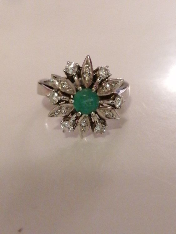 Bague En Or 18 Carats Tête D'aigle Avec émeraude Et Diamants - Bijou Occasion Or Et Pierres Précieuses