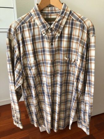 Chemise à carreaux beige et bleu