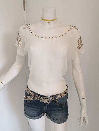🤩MANGO TOP ECRU DURCHSICHTIG & GOLD-NIETEN NEU & D&G P.