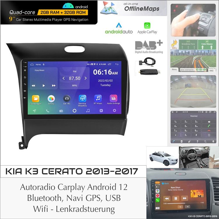 Kia K3 Cerato Autoradio DAB+ Carplay 32GB Navi GPS USB Comprare su Ricardo