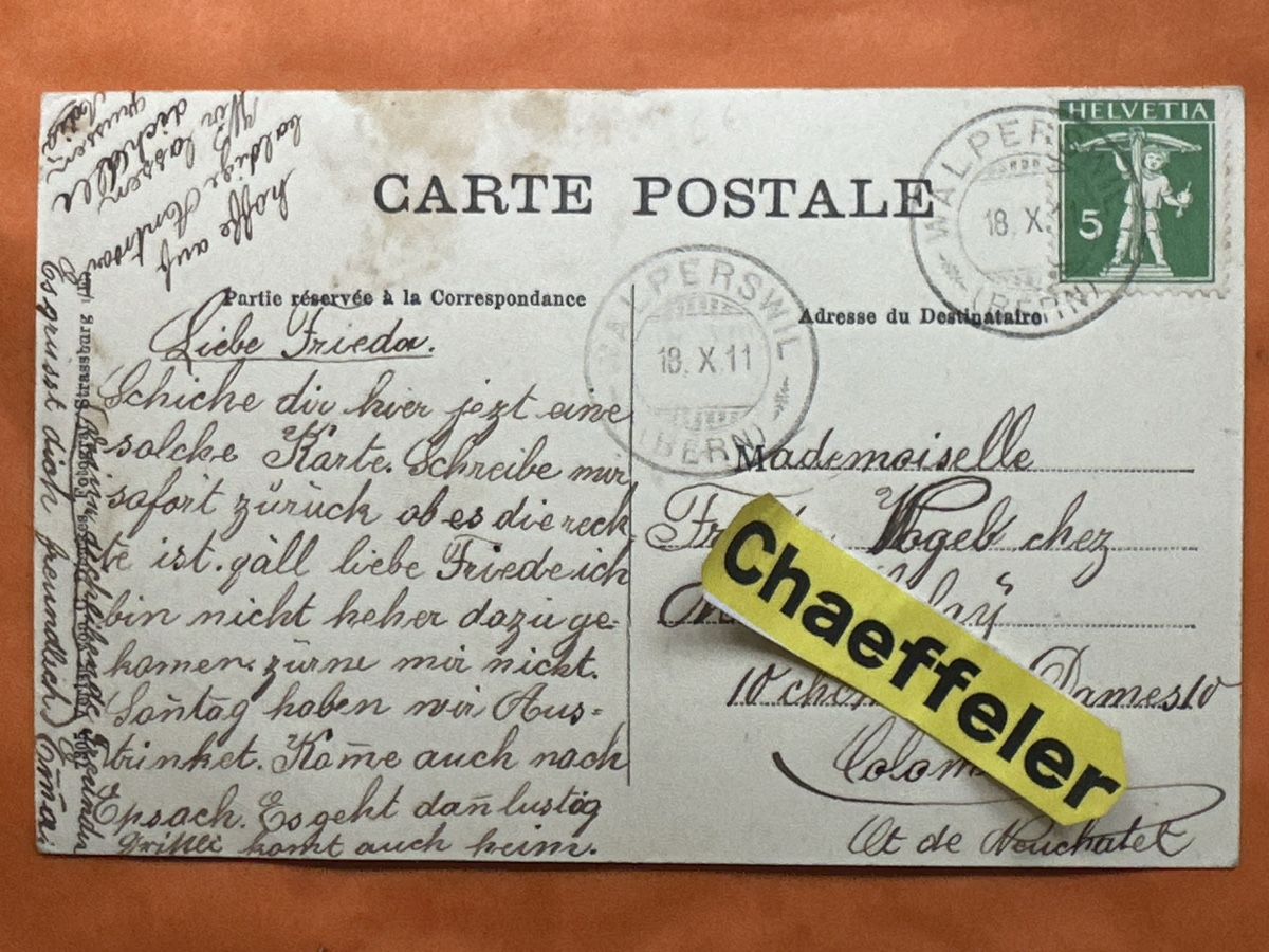 Cartoline postali: 1911 "Gruss aus Epsach b/Aarberg" mit Kutsche – Usato da Zürich venduto da Chaeffeler 1