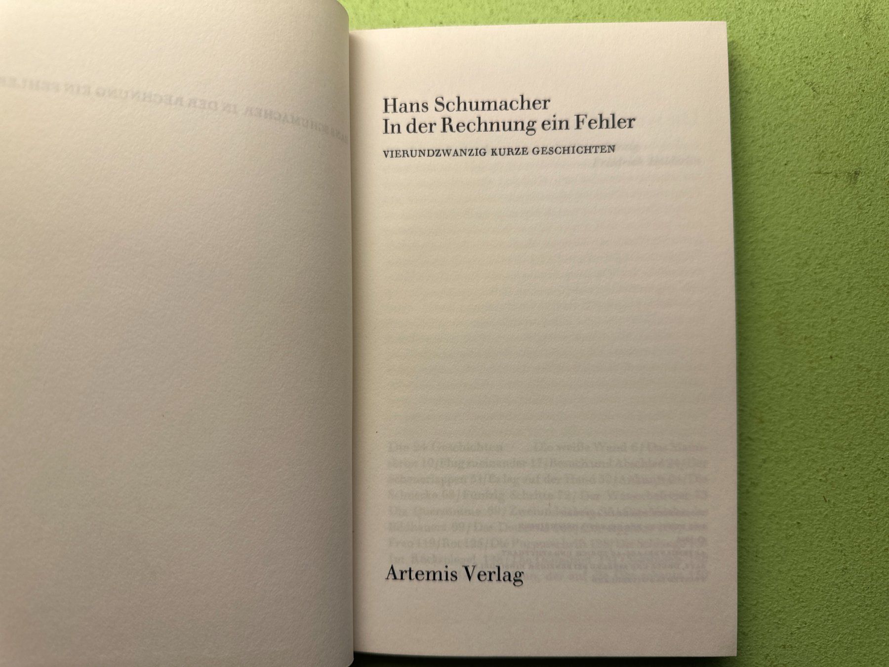 Libri: Hans Schumacher: In der Rechnung ein Fehler. – Usato da Zürich venduto da allp 2