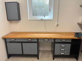 Workstation with wall cabinet and parts organizer