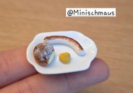 Bratwurst mit Bürli und Senf, Handgemacht, Auch für Maileg